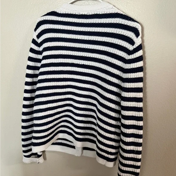 J. Crew Navy and White Striped Cardigan Women’s Large Coastal - Picture 6 of 6